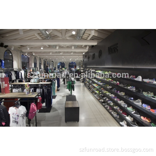 Customized sportswear shop design sports shoes display cabinets and clothing display racks